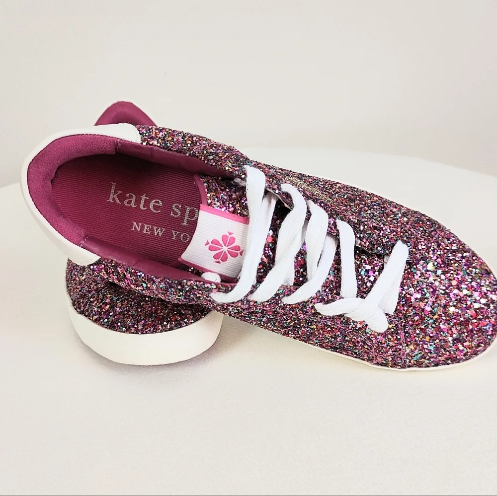 NEW Kate Spade Ace Glitter Sneakers Women's 8 Sparkly Shoes Lace-up Low Top Pink - Picture 5 of 10